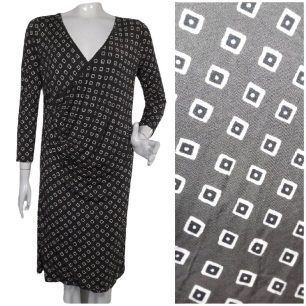 LOFT Maternity Dress, MM, Jersey soft, Gray, Geometric/Diamonds, 3/4 sleeves